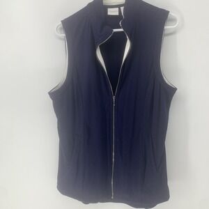 Weekends by Chico's Dark Blue Vest Top Size 2 Large Full Zip Pockets